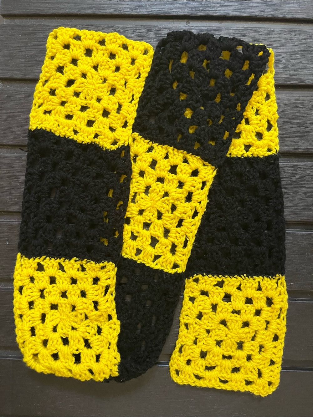 Black And Yellow Men and Women’s Granny Square Crochet Scarf
